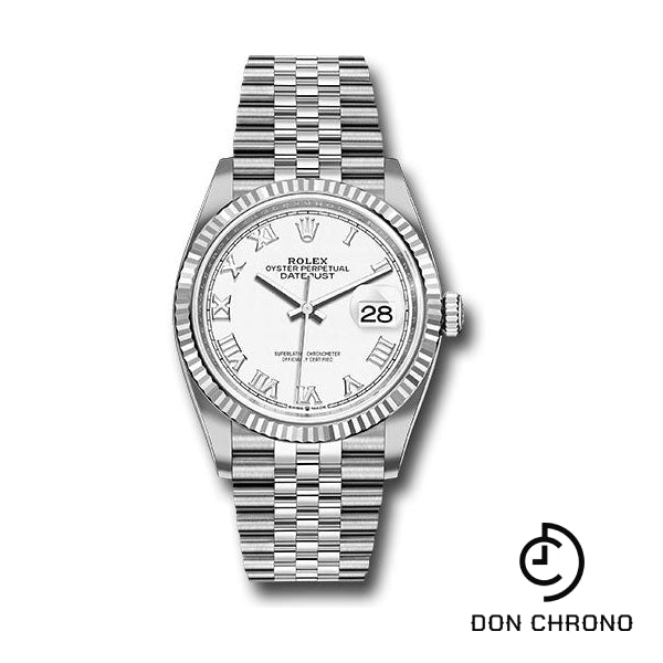 Rolex Steel Datejust 36 Watch - Fluted Bezel - White Roman Dial - Jubilee Bracelet - 126234 wrj