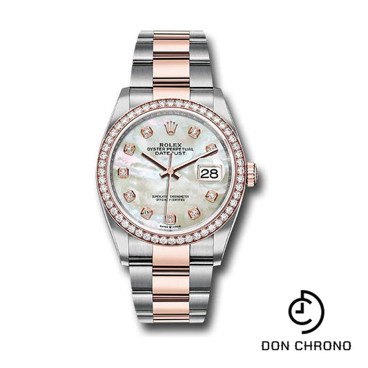 Rolex Steel and Everose Rolesor Datejust 36 Watch - Diamond Bezel - White Mother-Of-Pearl Diamond Dial - Oyster Bracelet - 126281RBR mdo