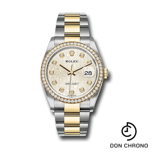 Reloj Rolex de acero y oro amarillo Rolesor Datejust 36 - Bisel de diamantes - Esfera de diamantes Silver Jubilee - Brazalete Oyster - 126283RBR sjdo