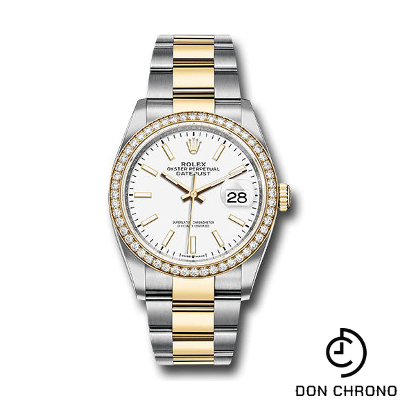 Rolex Steel and Yellow Gold Rolesor Datejust 36 Watch - Diamond Bezel - White Index Dial - Oyster Bracelet - 126283RBR wio