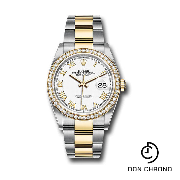 Rolex Steel and Yellow Gold Rolesor Datejust 36 Watch - Diamond Bezel - White Roman Dial - Oyster Bracelet - 126283RBR wro