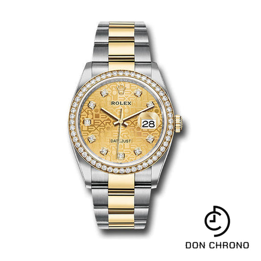 Reloj Rolex Rolesor Datejust 36 amarillo - Bisel de diamantes - Esfera de diamantes Champagne Jubilee - Brazalete Oyster - 126283rbr chjdo