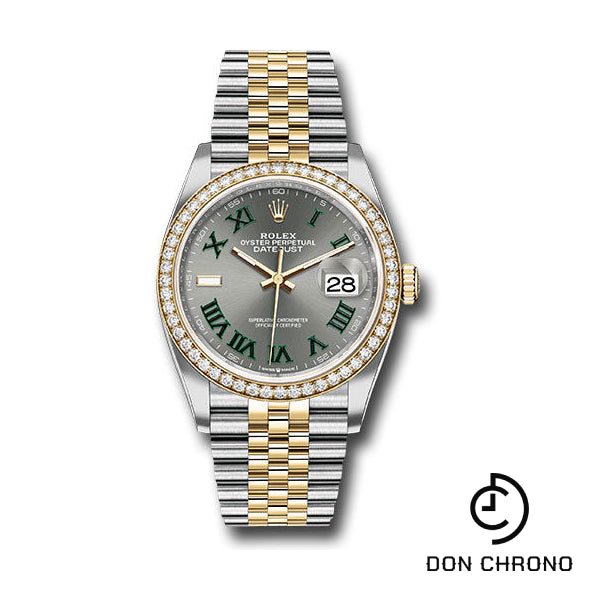 Reloj Rolex Rolesor Datejust 36 amarillo - Bisel de diamantes - Esfera romana de pizarra - Brazalete Jubilee - 126283rbr slgrj