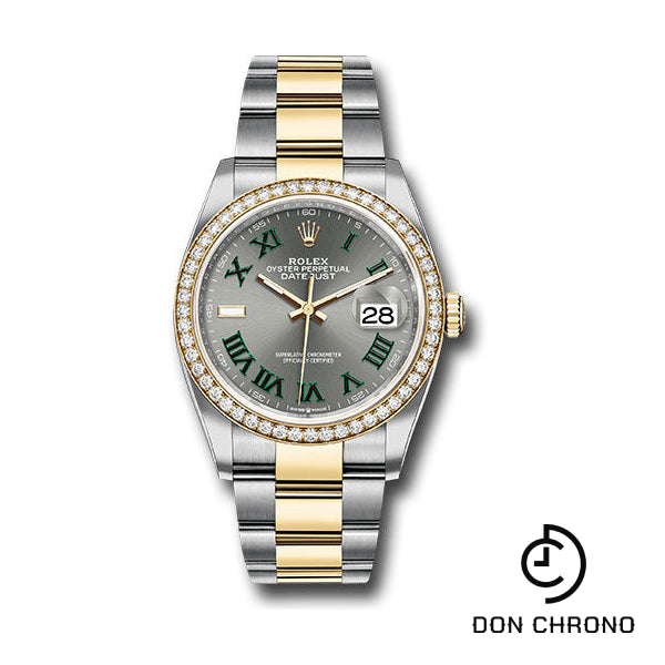 Reloj Rolex Rolesor Datejust 36 amarillo - Bisel de diamantes - Esfera romana de pizarra - Brazalete Oyster - 126283rbr slgro