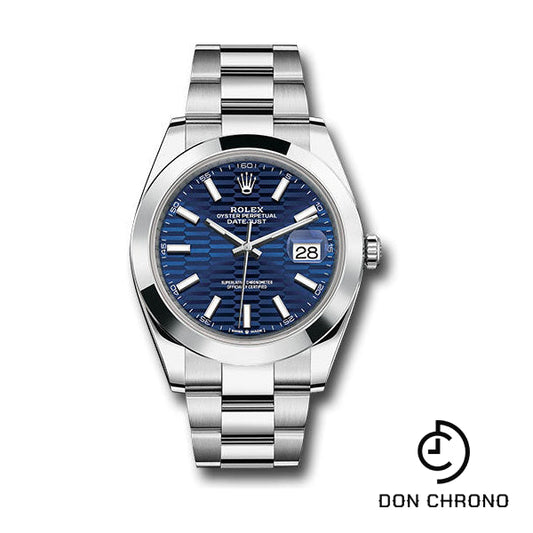 Reloj Rolex Oystersteel Datejust 41 - Bisel liso - Esfera con índice de motivo estriado azul brillante - Brazalete Oyster - 126300 blflmio