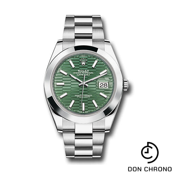 Reloj Rolex Oystersteel Datejust 41 - Bisel liso - Esfera con motivo estriado verde menta - Brazalete Oyster - 126300 mgflmio
