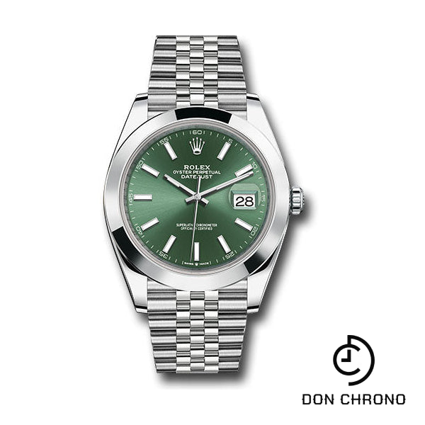 Reloj Rolex Oystersteel Datejust 41 - Bisel liso - Esfera con índice verde menta - Brazalete Jubilee - 126300 mgij