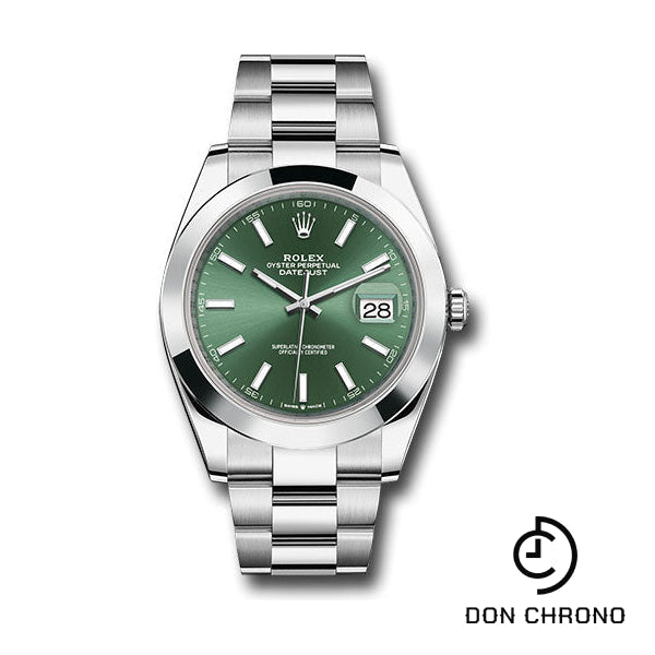 Reloj Rolex Oystersteel Datejust 41 - Bisel liso - Esfera con índice verde menta - Brazalete Oyster - 126300 mg