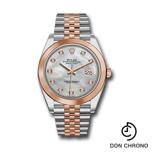 Rolex Steel and Everose Gold Rolesor Datejust 41 Watch - Smooth Bezel - Mother-of-Pearl Diamond Dial - Jubilee Bracelet - 126301 mdj