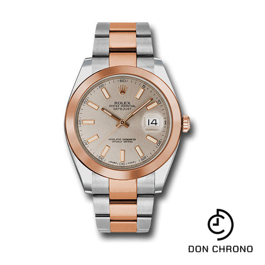 Rolex Steel and Everose Rolesor Datejust 41 Watch - Smooth Bezel - Sundust Index Dial - Oyster Bracelet - 126301 suio