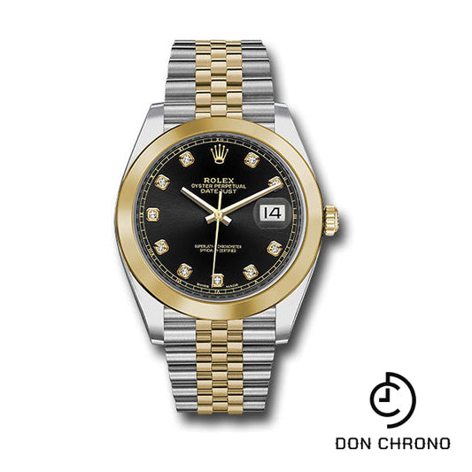 Rolex Steel and Yellow Gold Rolesor Datejust 41 Watch - Smooth Bezel - Black Diamond Dial - Jubilee Bracelet - 126303 bkdj