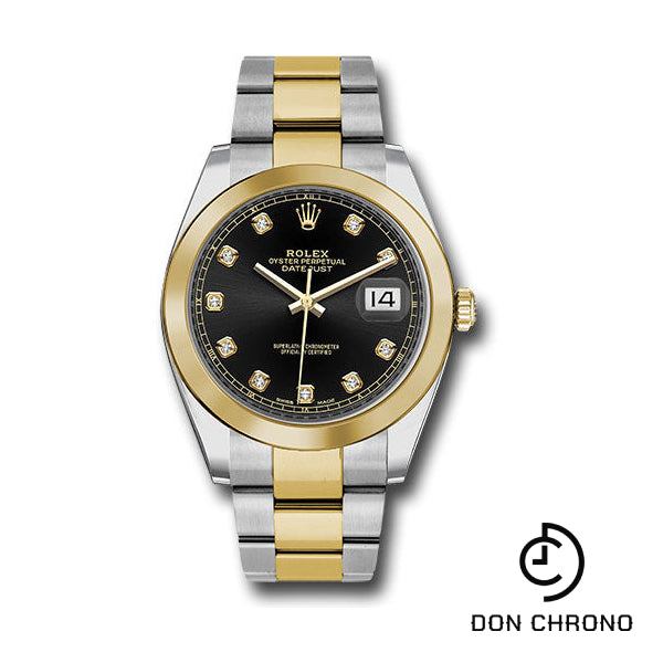 Reloj Rolex de acero y oro amarillo Rolesor Datejust 41 - Bisel liso - Esfera de diamantes negros - Brazalete Oyster - 126303 bkdo