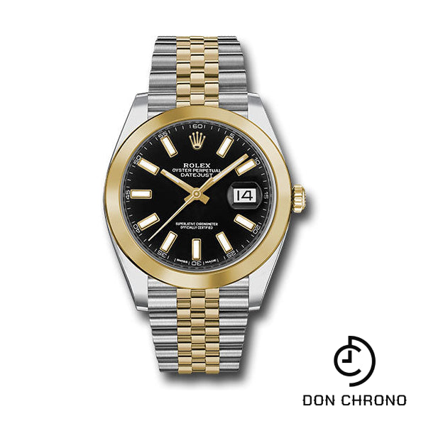 Reloj Rolex de acero y oro amarillo Rolesor Datejust 41 - Bisel liso - Esfera con índice negro - Brazalete Jubilee - 126303 bkij