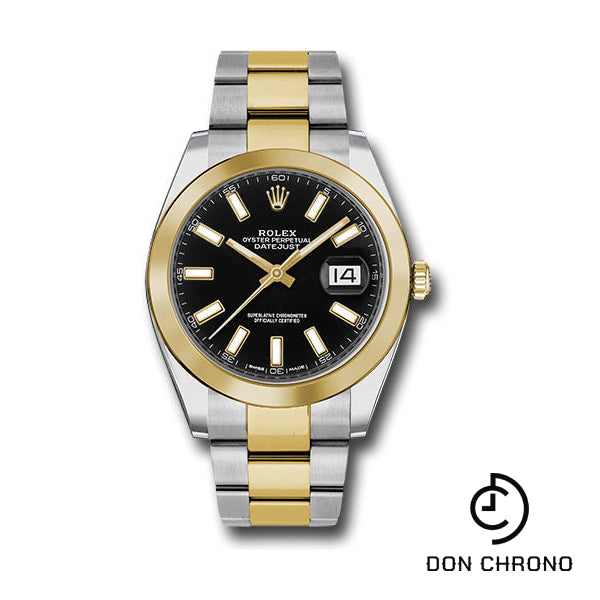 Reloj Rolex Datejust 41 de acero y oro amarillo - Bisel liso - Esfera con índice negro - Brazalete Oyster - 126303 bkio