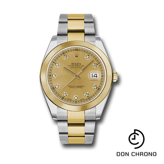 Reloj Rolex de acero y oro amarillo Rolesor Datejust 41 - Bisel liso - Esfera de diamantes color champán - Brazalete Oyster - 126303 chdo