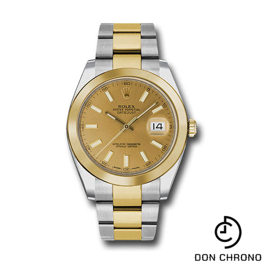 Reloj Rolex de acero y oro amarillo Rolesor Datejust 41 - Bisel liso - Esfera con índice champán - Brazalete Oyster - 126303 chio