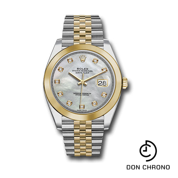 Reloj Rolex de acero y oro amarillo Rolesor Datejust 41 - Bisel liso - Esfera de diamantes de nácar - Brazalete Jubilee - 126303 mdj