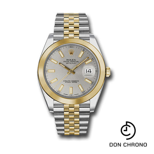 Reloj Rolex Datejust 41 de acero y oro amarillo - Bisel liso - Esfera con índice plateado - Brazalete Jubilee - 126303 sij