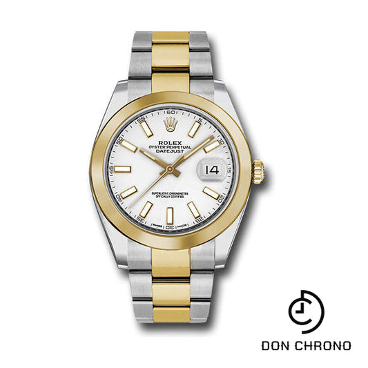 Rolex Steel and Yellow Gold Rolesor Datejust 41 Watch - Smooth Bezel - White Index Dial - Oyster Bracelet - 126303 wio