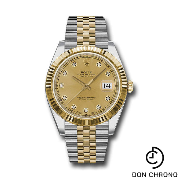 Reloj Rolex Datejust 41 de acero y oro amarillo - Bisel estriado - Esfera de diamantes color champán - Brazalete Jubilee - 126333 chdj