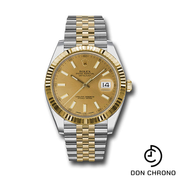 Reloj Rolex de acero y oro amarillo Rolesor Datejust 41 - Bisel estriado - Esfera con índice de champán - Brazalete Jubilee - 126333 chij