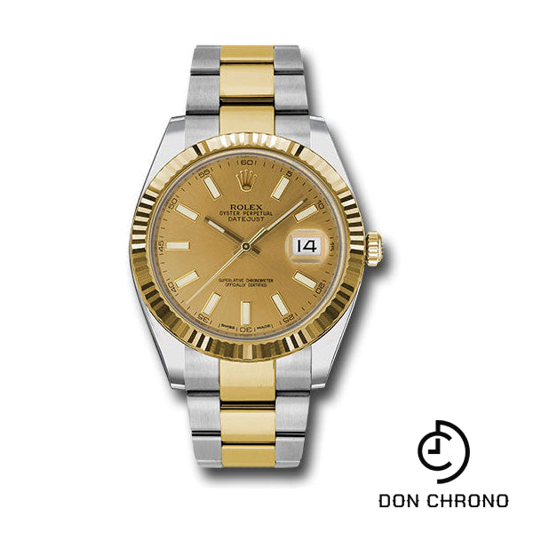 Reloj Rolex Datejust 41 de acero y oro amarillo - Bisel estriado - Esfera con índice de champán - Brazalete Oyster - 126333 chio