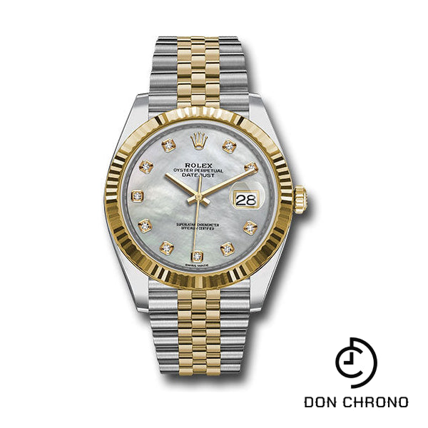 Rolex Steel and Yellow Gold Rolesor Datejust 41 Watch - Fluted Bezel - White Mother-Of-Pearl Diamond Dial - Jubilee Bracelet - 126333 mdj