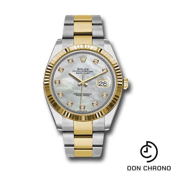 Reloj Rolex de acero y oro amarillo Rolesor Datejust 41 - Bisel estriado - Esfera de diamantes de nácar blanco - Brazalete Oyster - 126333 mdo