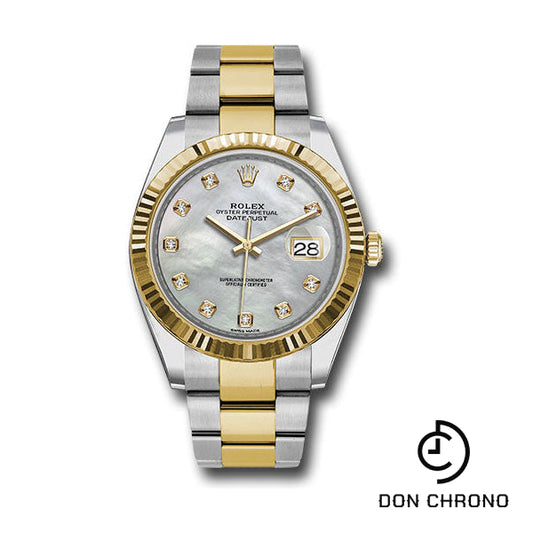 Rolex Steel and Yellow Gold Rolesor Datejust 41 Watch - Fluted Bezel - White Mother-Of-Pearl Diamond Dial - Oyster Bracelet - 126333 mdo