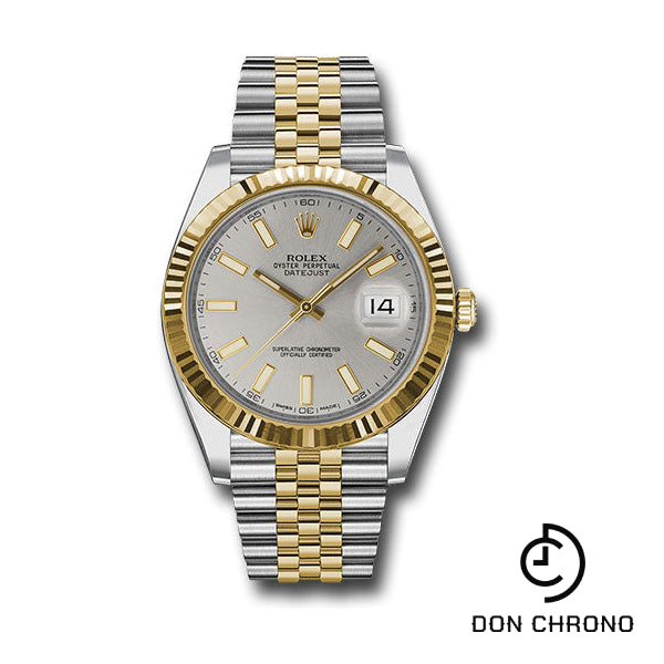 Reloj Rolex de acero y oro amarillo Rolesor Datejust 41 - Bisel estriado - Esfera con índice plateado - Brazalete Jubilee - 126333 sij