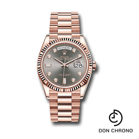 Rolex Everose Gold Day-Date 36 Watch - Fluted Bezel - Slate Diamond Dial - President Bracelet - 128235 sldp