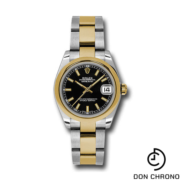 Reloj Rolex Datejust 31 de acero y oro amarillo - Bisel abovedado - Esfera de índice negro - Brazalete Oyster - 178243 bkio