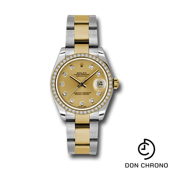 Reloj Rolex Datejust 31 de acero y oro amarillo - Bisel de 46 diamantes - Esfera de diamantes color champán - Brazalete Oyster - 178383 chdo