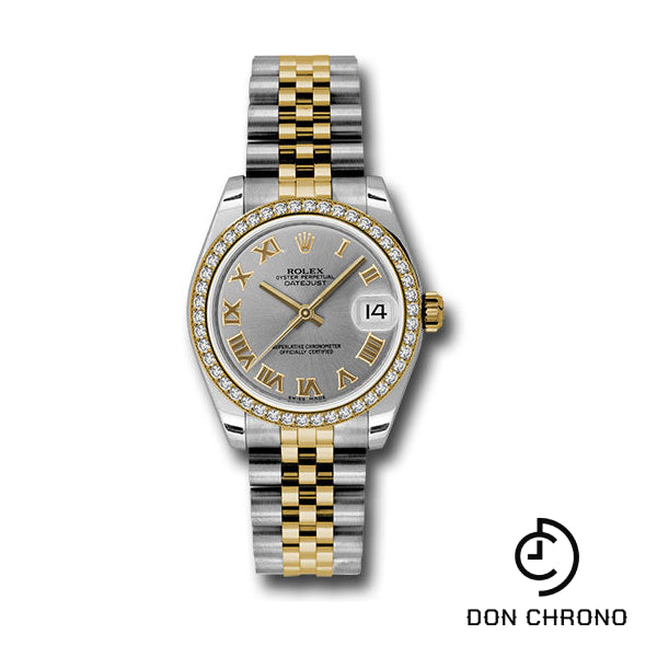 Reloj Rolex Datejust 31 de acero y oro amarillo - Bisel de 46 diamantes - Esfera romana gris - Brazalete Jubilee - 178383 grj