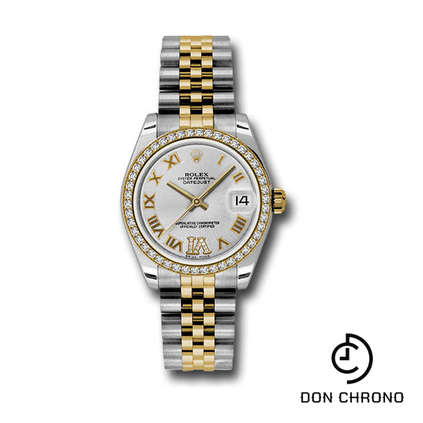 Reloj Rolex de acero y oro amarillo Datejust 31 - Bisel de 46 diamantes - Esfera romana Roman Vi de diamantes plateados - Brazalete Jubilee - 178383 sdrj