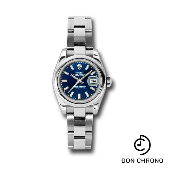 Reloj Rolex Steel Lady-Datejust 26 - Bisel abovedado - Esfera de índice azul - Brazalete Oyster - 179160 bso