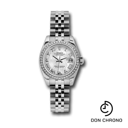 Rolex Steel and White Gold Lady Datejust 26 Watch - 46 Diamond Bezel - White Mother-Of-Pearl Roman Dial - Jubilee Bracelet - 179384 mrj