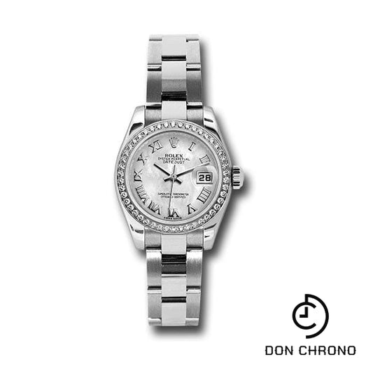 Rolex Steel and White Gold Lady Datejust 26 Watch - 46 Diamond Bezel - White Mother-Of-Pearl Roman Dial - Oyster Bracelet - 179384 mro