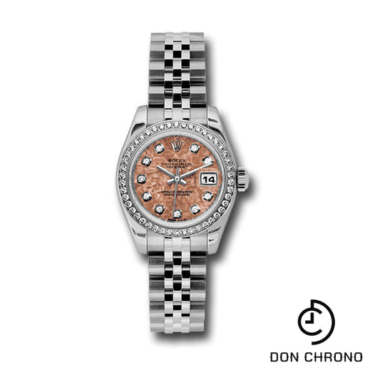 Rolex Steel and White Gold Lady-Datejust 26 Watch - 46 Diamond Bezel - Pink Gold Crystal Diamond Dial - Jubilee Bracelet - 179384 pgcdj