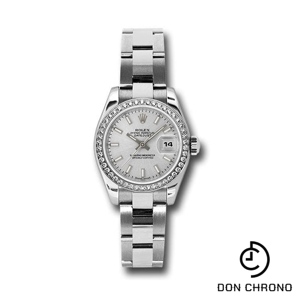 Reloj Rolex Lady-Datejust 26 de acero y oro blanco - Bisel de 46 diamantes - Esfera con índice plateado - Brazalete Oyster - 179384 sio