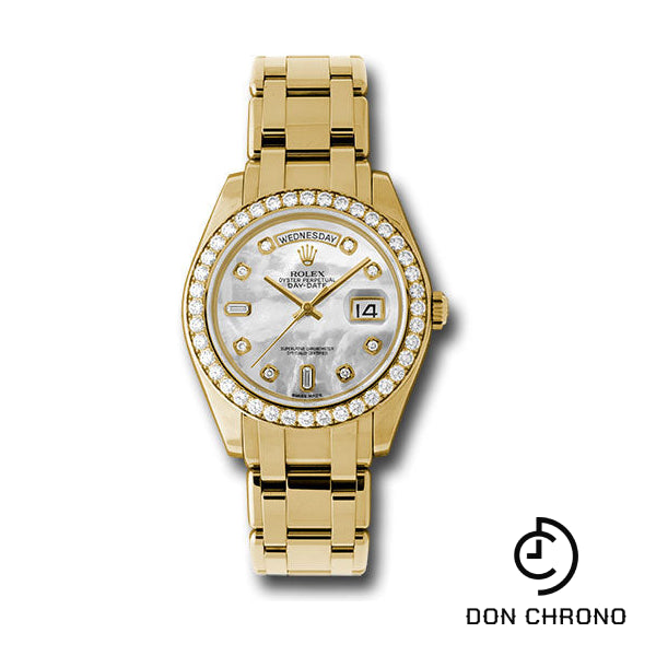 Reloj Rolex de oro amarillo con fecha y día, edición especial 39, bisel de 40 diamantes, esfera de diamantes de nácar, 18948 md