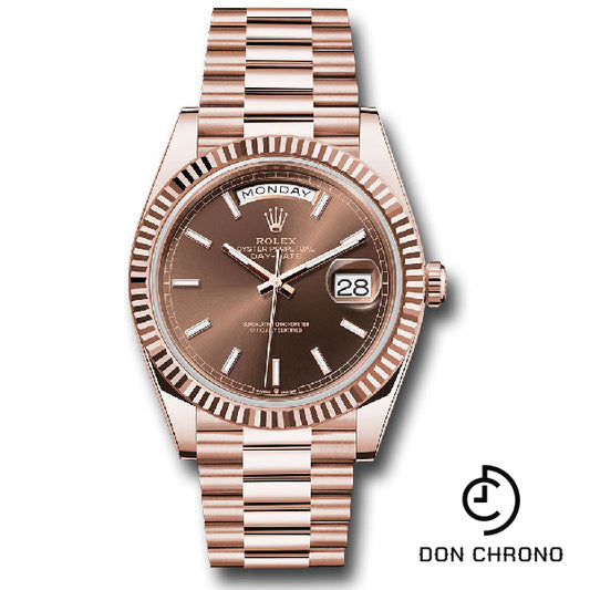 Rolex Everose Gold Day-Date 40 Watch - Fluted Bezel - Chocolate Index Dial - President Bracelet - 228235 choip