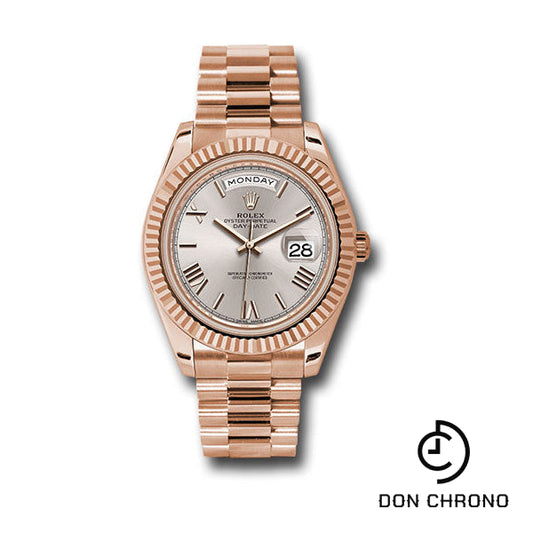 Rolex Everose Gold Day-Date 40 Watch - Fluted Bezel - Sundust Bevelled Roman Dial - President Bracelet - 228235 sdrp