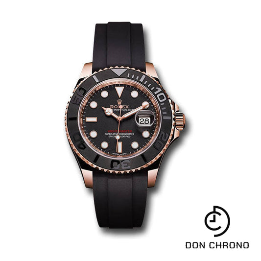 Rolex Everose Gold Yacht-Master 37 Watch - Matt Black Dial - Oysterflex Strap - 268655