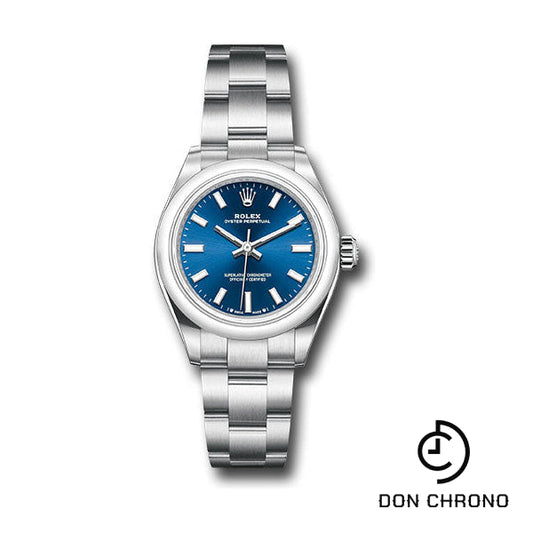 Reloj Rolex Oyster Perpetual 28 - Bisel abovedado - Esfera de índice azul - Brazalete Oyster - 276200 bluio