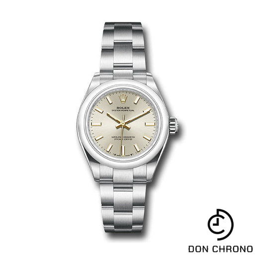 Reloj Rolex Oyster Perpetual 28 - Bisel abovedado - Esfera con índice plateado - Brazalete Oyster - 276200 sio