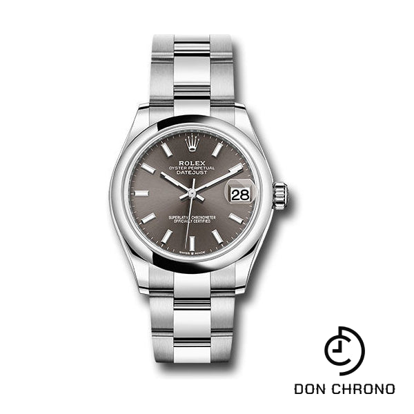 Rolex Steel and White Gold Datejust 31 Watch - Domed Bezel - Dark Grey Index Dial - Oyster Bracelet - 278240 dkgio