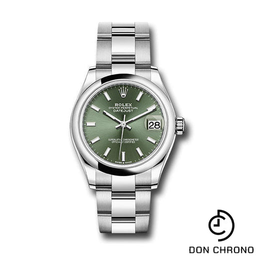 Reloj Rolex Datejust 31 de acero y oro blanco - Bisel abovedado - Esfera con índice verde menta - Brazalete Oyster - 278240 mg