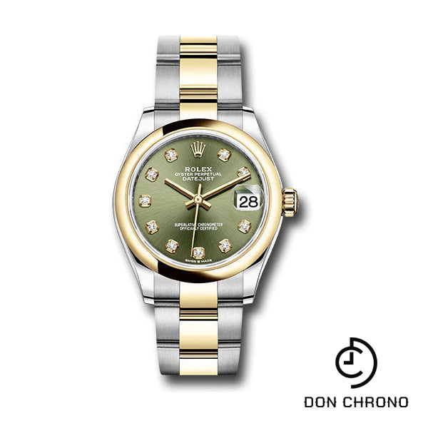 Reloj Rolex Datejust 31 de acero y oro amarillo - Bisel abovedado - Esfera de diamantes verde oliva - Brazalete Oyster - 278243 ogdo