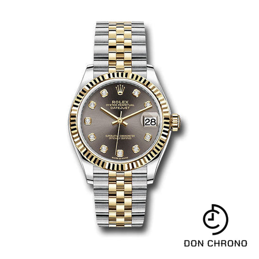 Rolex Steel and Yellow Gold Datejust 31 Watch - Fluted Bezel - Dark Grey Diamond Dial - Jubilee Bracelet - 278273 dkgdj